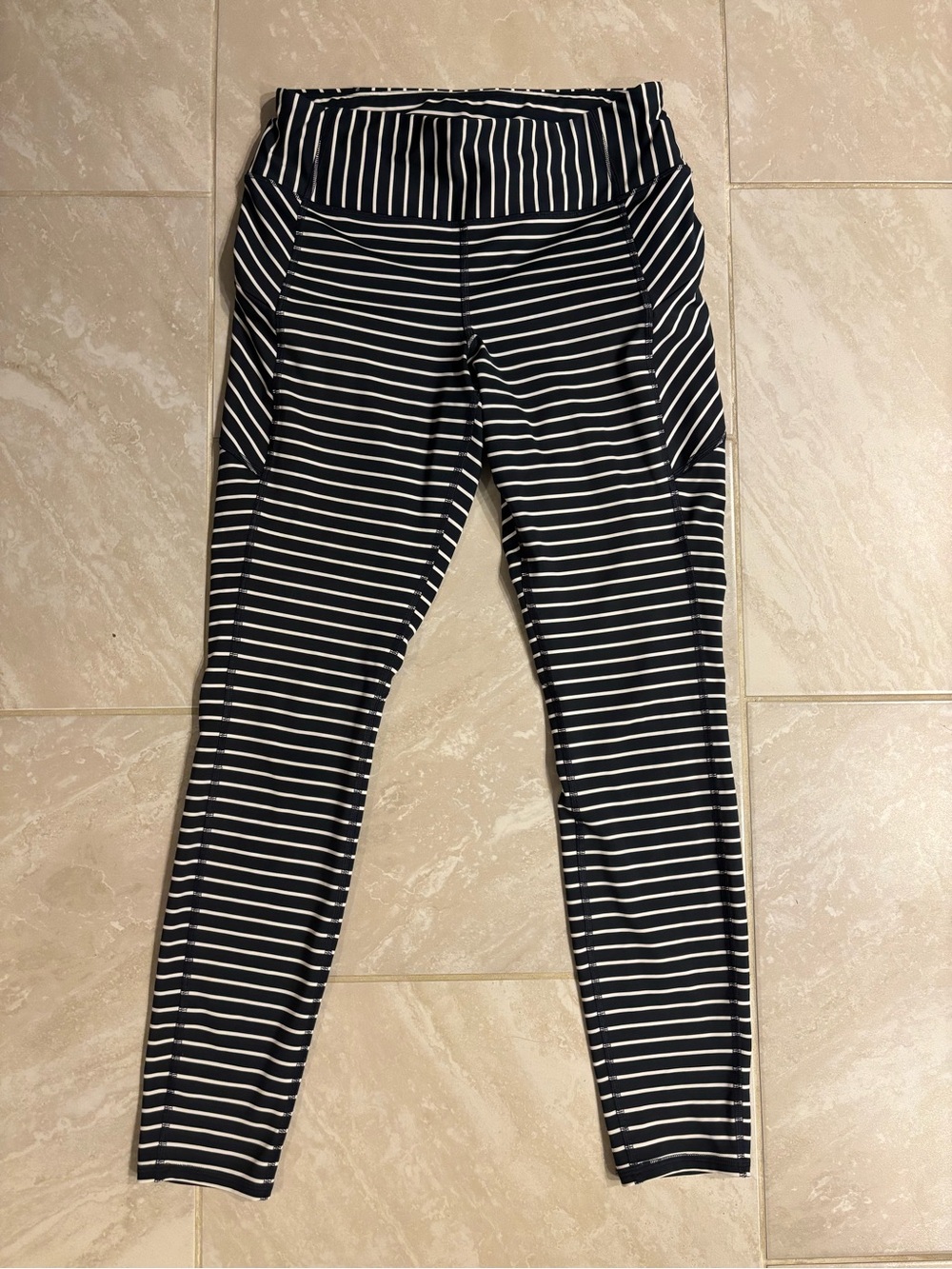 Athleta Striped Running Leggings Tights Blue White Medium Tall